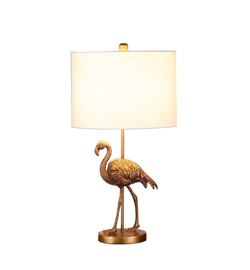 39F Inc. - Wholesale Accent/Desk Lamp - 26in Matte Gold Flamingo Resin Table Lamp with White Shade3