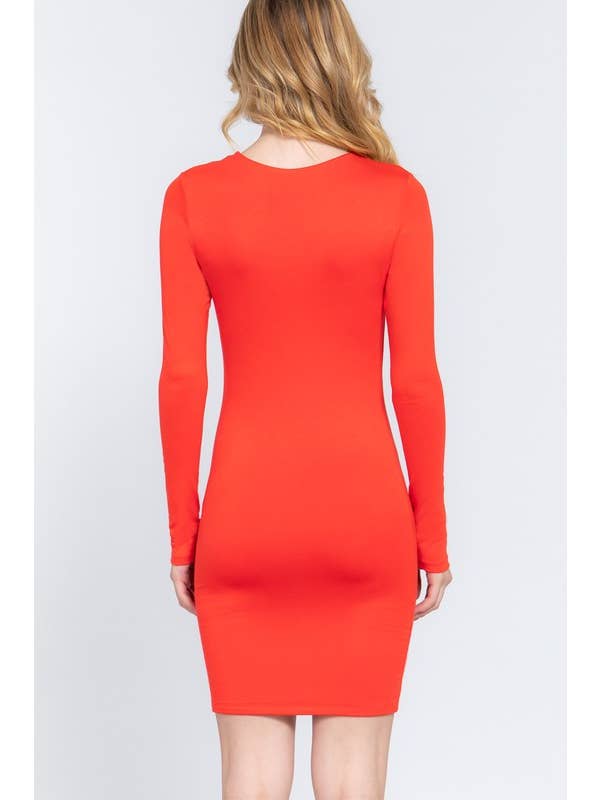 Active Basic | Active USA - Wholesale Dress - Women's - Long Sleeve Crew Neck 2 Ply Rayon Jersey Mini Dress2
