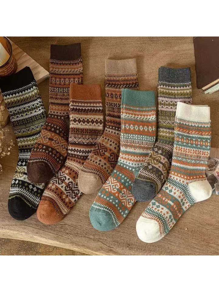 Sweetkama - Wholesale Socks – Women's - Ladies Vintage Bohemia Totem Knit Socks SKASC417710