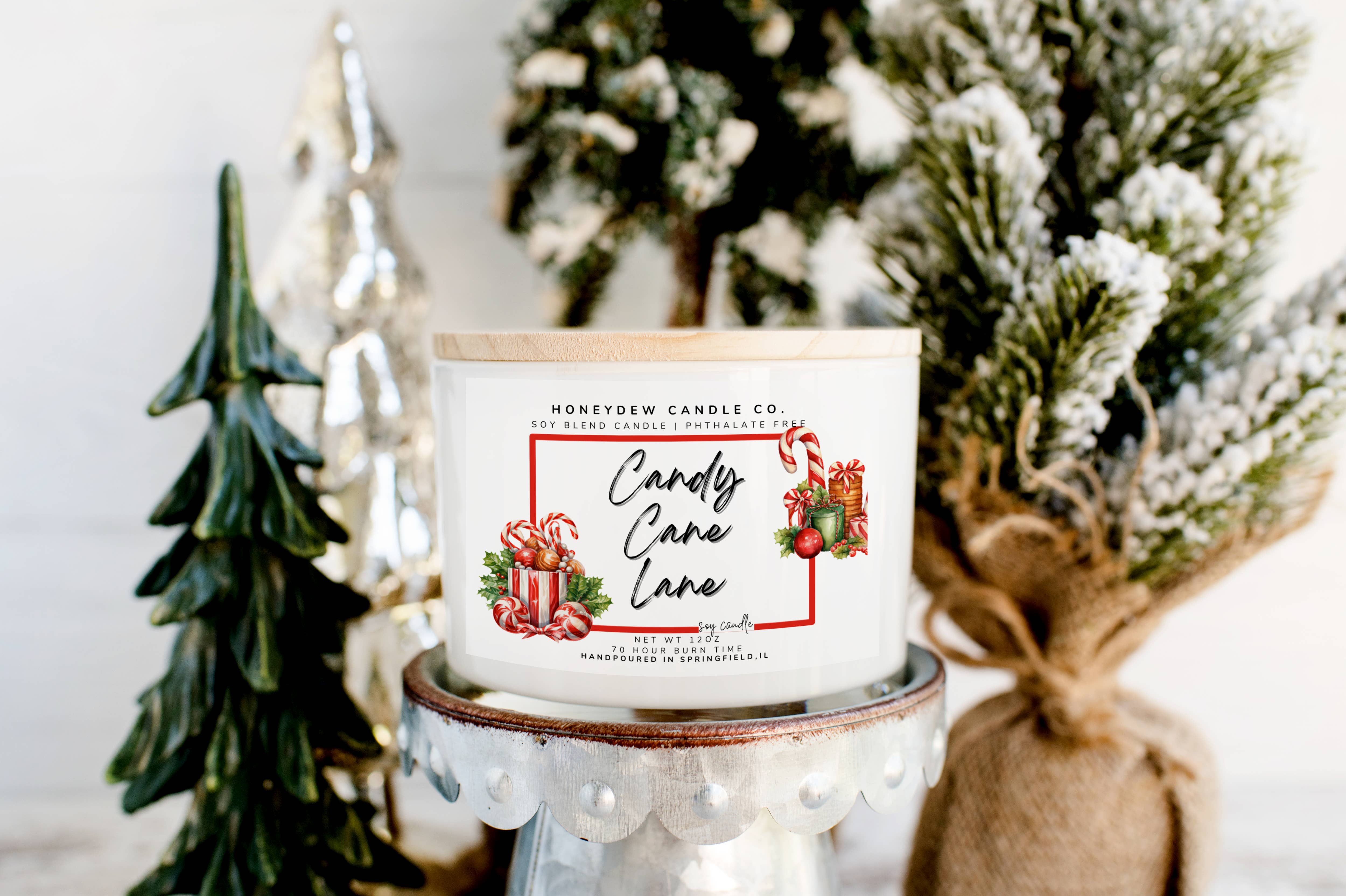 Honeydew Candle Co. - Wholesale Jar/Filled Candle - 3 Wick Candle 12 oz Candy Cane Lane