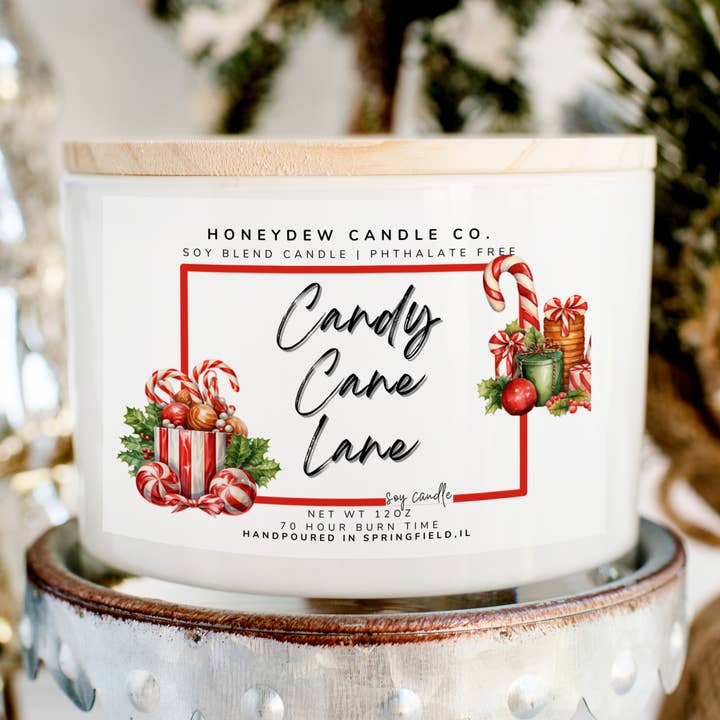 Honeydew Candle Co. - Wholesale Jar/Filled Candle - 3 Wick Candle 12 oz Candy Cane Lane0