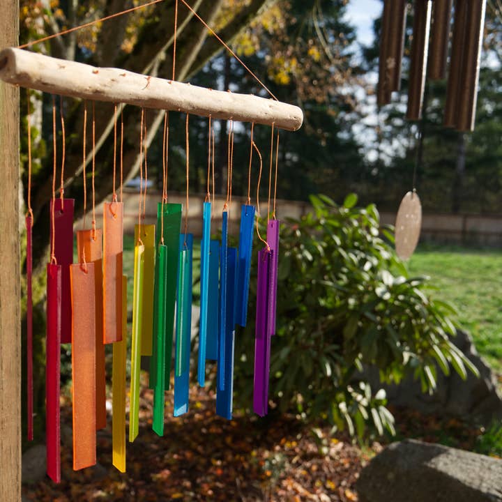 Cohasset Gifts – wholesale Wind chime – Rainbow Rectangles Tumbled Glass Wind Chime