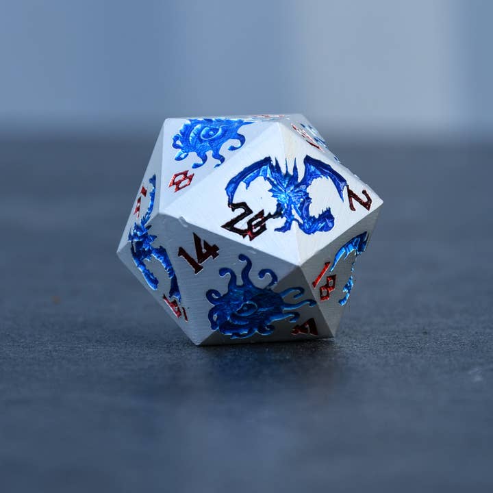 Misty Mountain Gaming - Wholesale Dice - Monster Manual Dice - Silver and Blue1