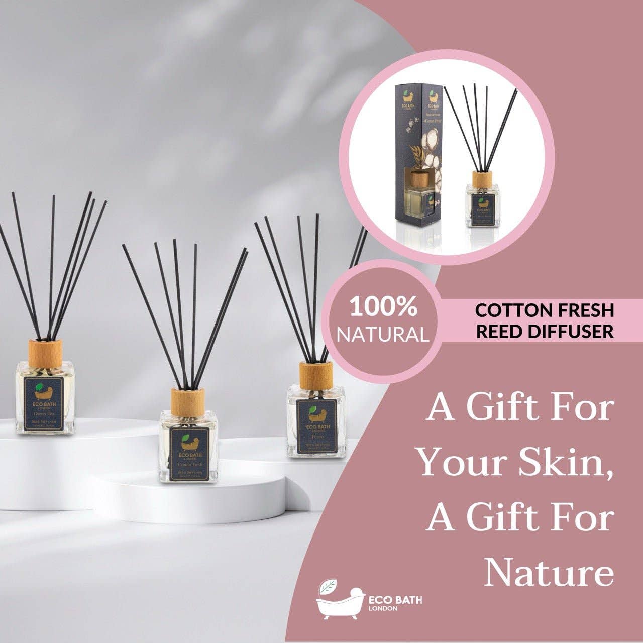 Eco Bath London - Wholesale Reed Diffuser - Eco Bath London Cotton Fresh Reed Diffuser 100ml (3.38 Fl.Oz) - Luxurious Calming Reed Diffuser for Home Fragrance7