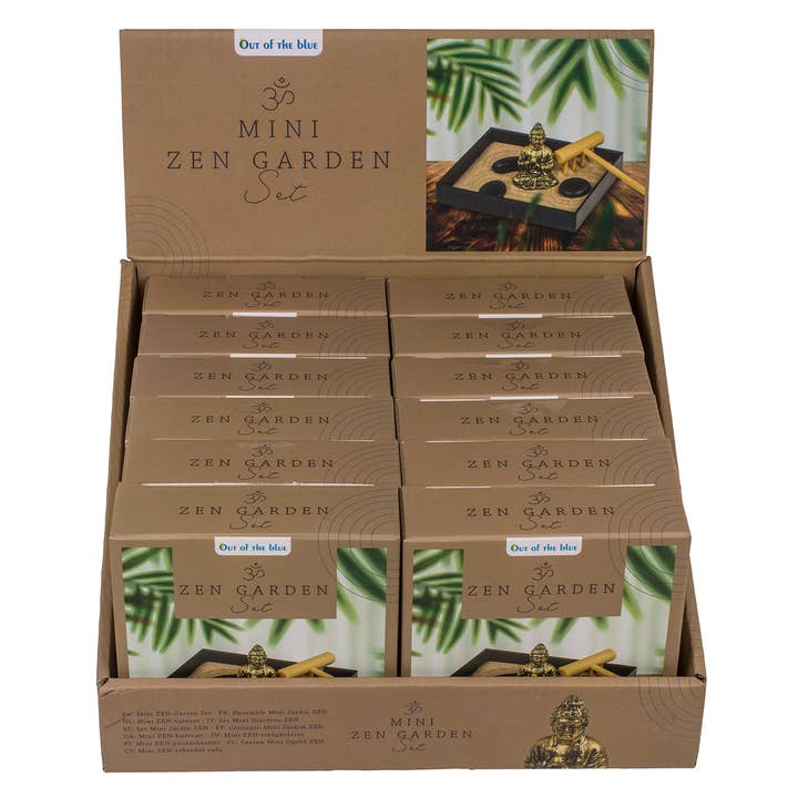 Wurm - Wholesale Gag Gift/Novelty Gift - Mini Zen Garden Set, plastic tray in 9x7.5cm, with Buddha figure, stones, sand, and plastic rake, 12 pieces in display2