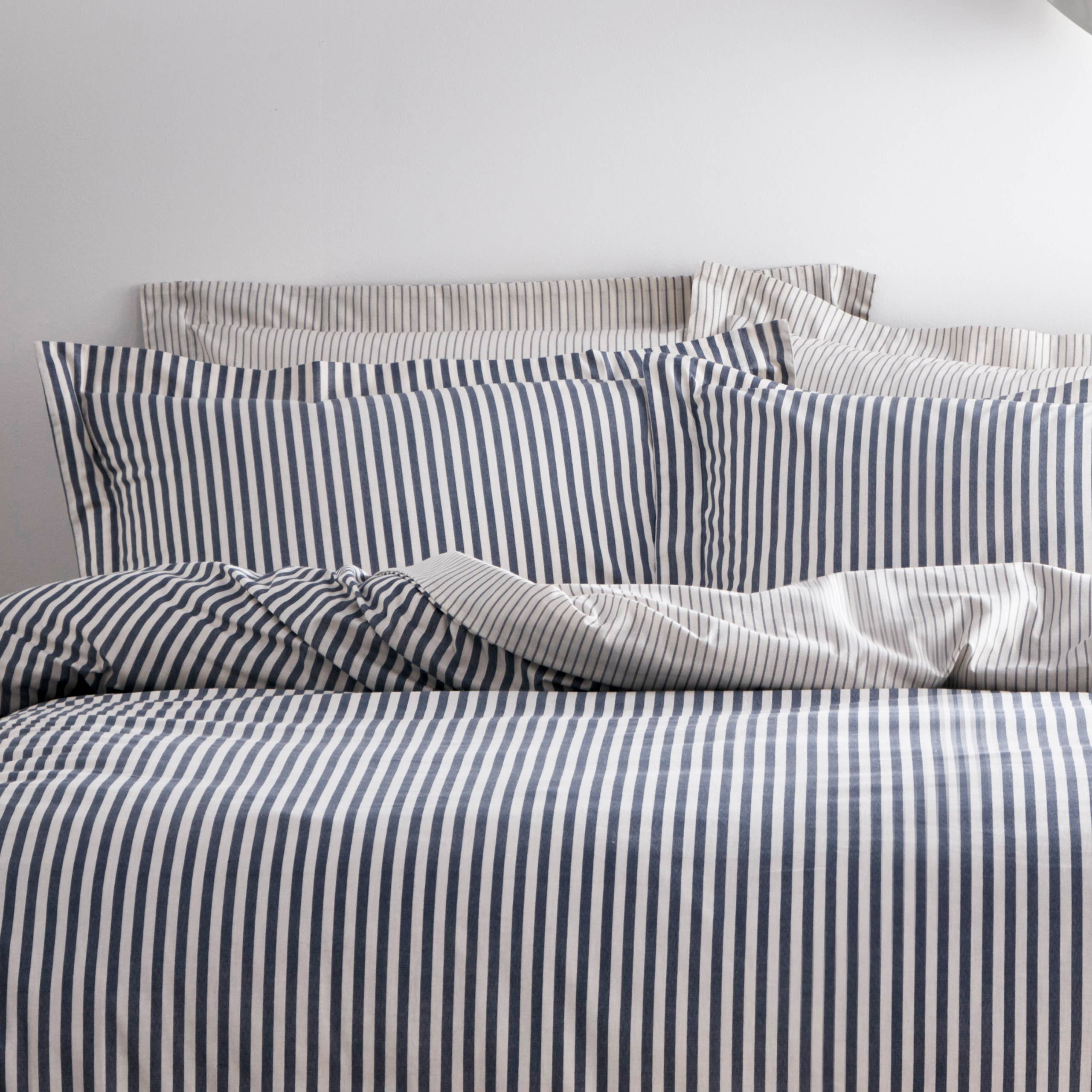 Navy Grey Hebden Mélange Stripe 100% Cotton Duvet Cover Set Navy/Grey for wholesale on Faire1