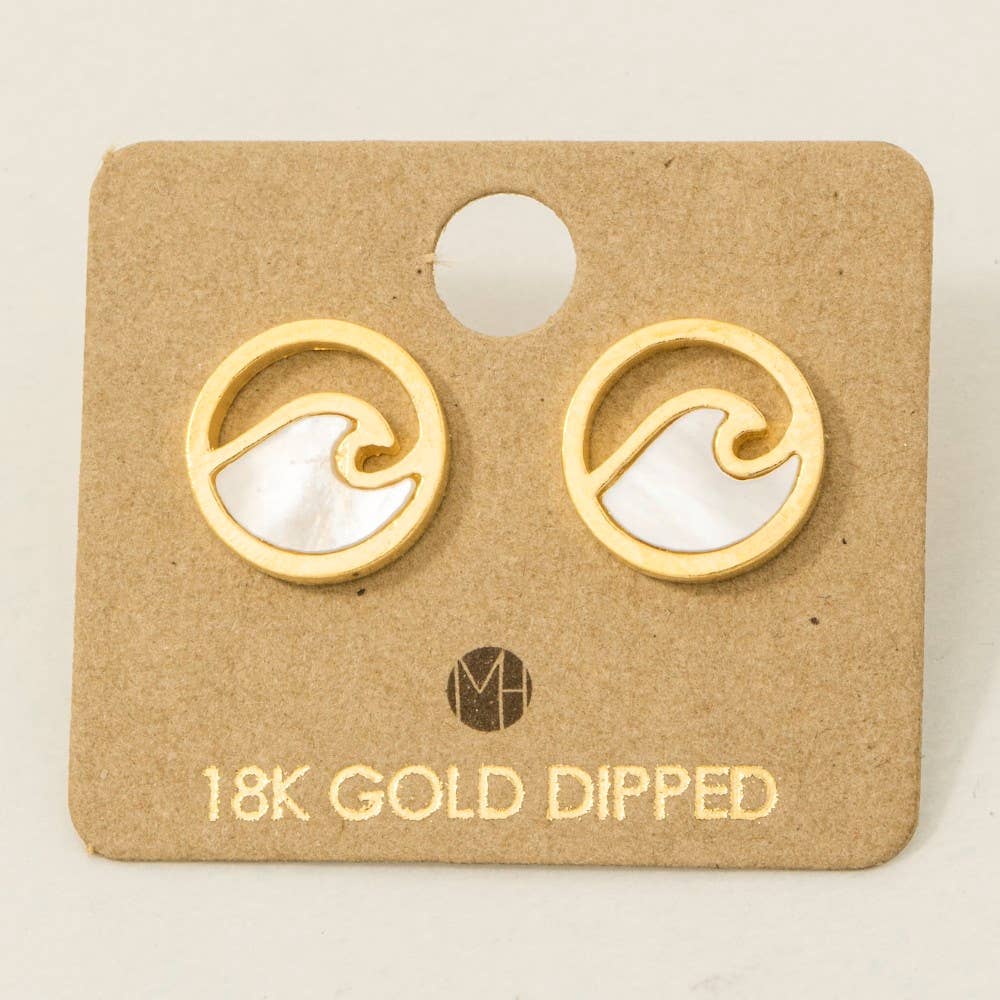 Fame Accessories - Wholesale Stud/Post Earrings - Gold Dipped Circle Wave Stud Earrings4