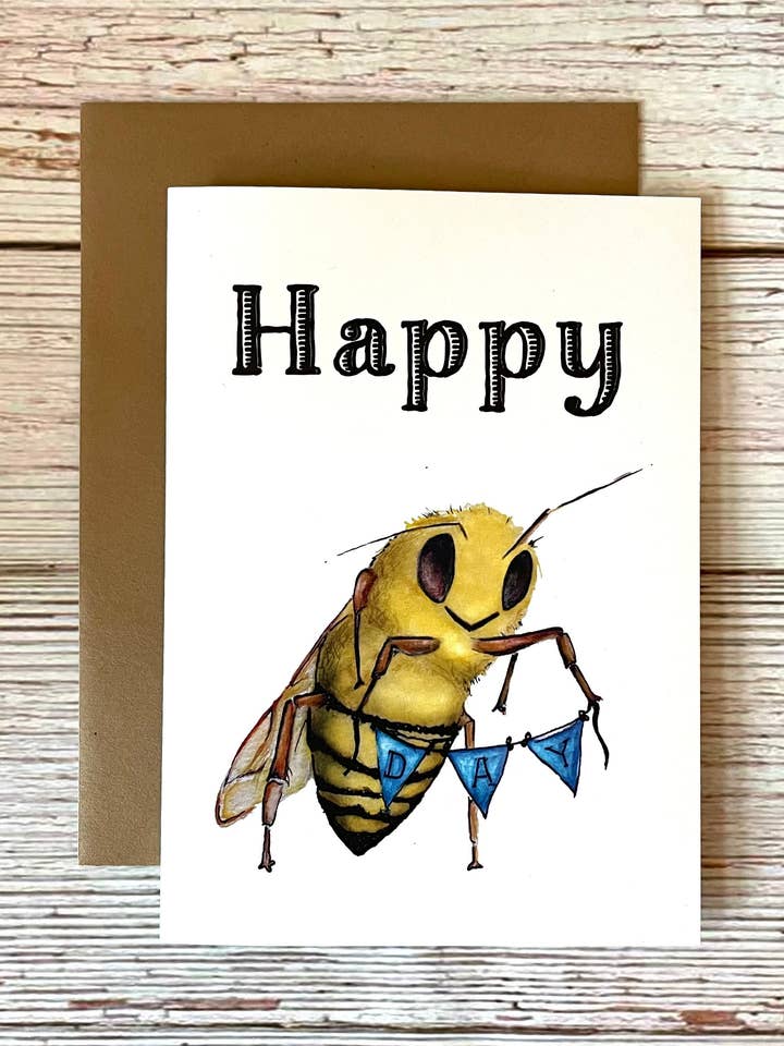Happy Bee Day - Birthday Card - Blank Inside for wholesale by Bumblejack Cards