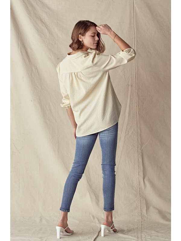 Doe and Rae - Venta al por mayor Camisa con botones - Mujer - Camisa de poeta a rayas - 14037T