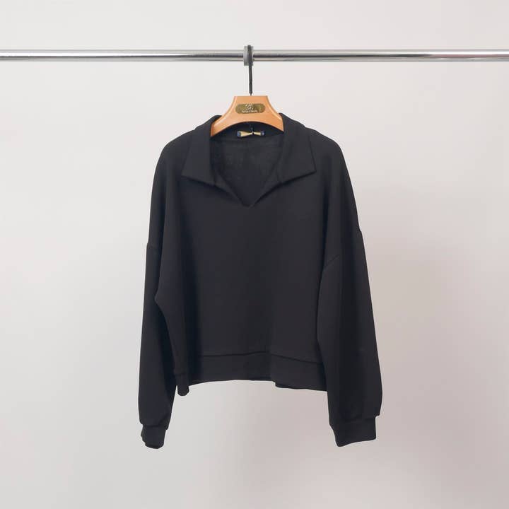 Short sweat with wide collar and long sleeves – TDM00926 for wholesale by Cecile Wang