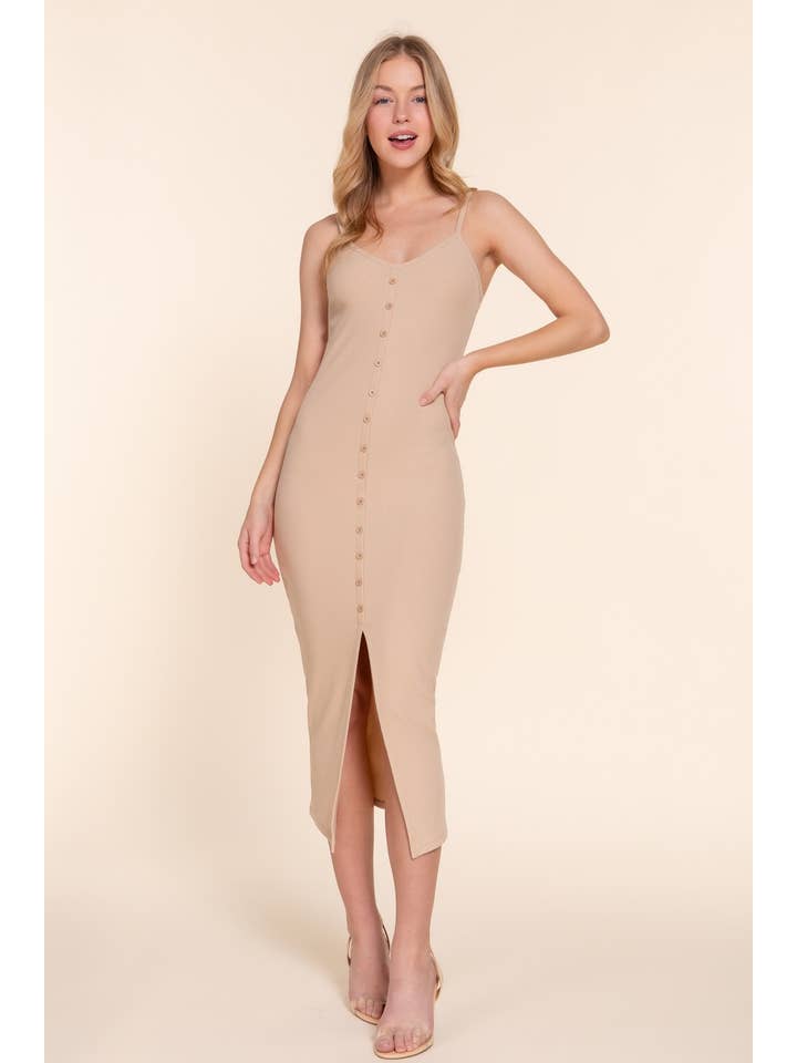 Active Basic | Active USA - Wholesale Jurk - Dames - Cami midi-jurk met knoopsluiting en rib27