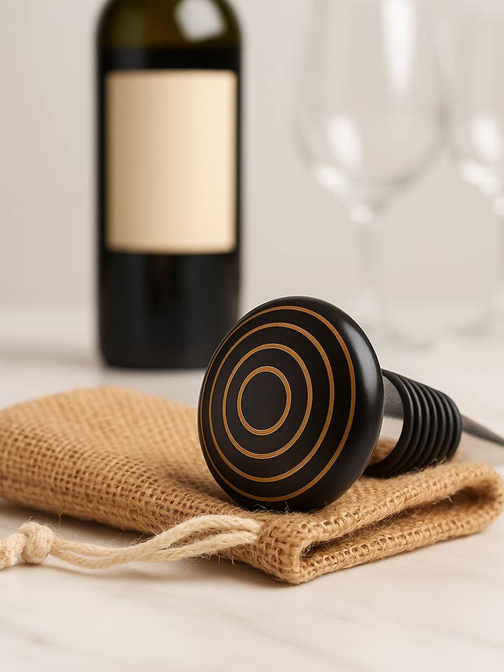 Ceramic Bottle Stopper, Black Gold Swirls for wholesale by Vinotopia