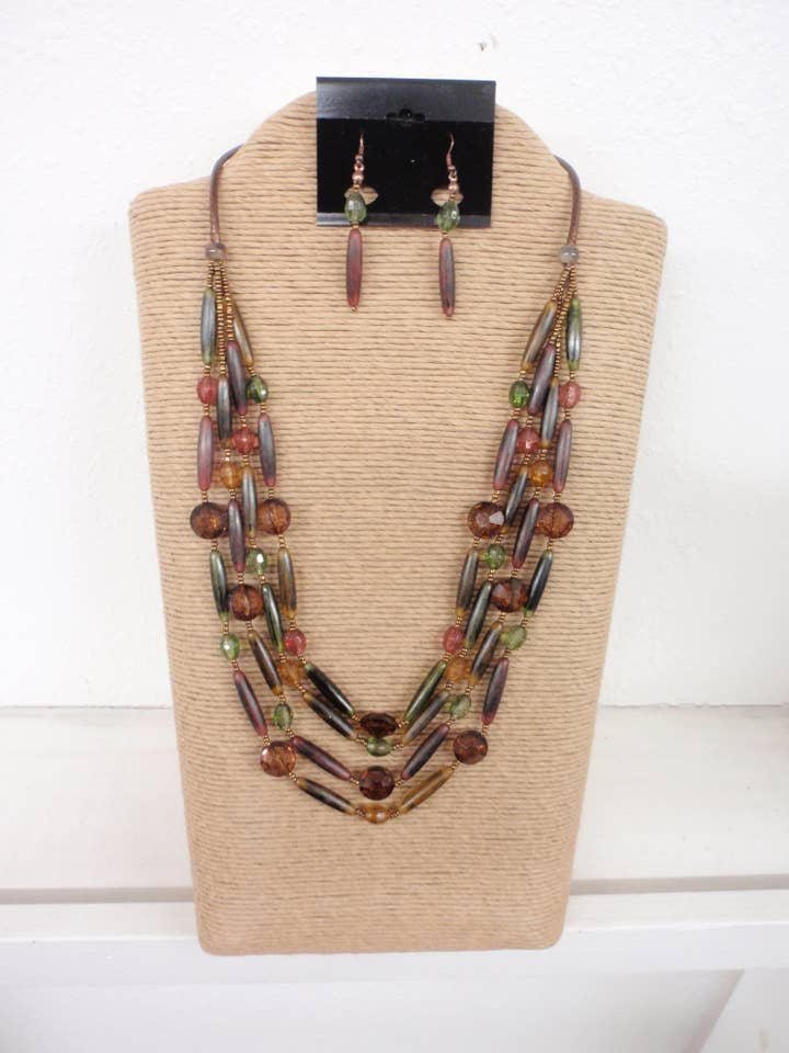 BROWN CORD WITH SPICY RESIN AND BEADS NECKLACE SET ,18003 for wholesale by International Duru's