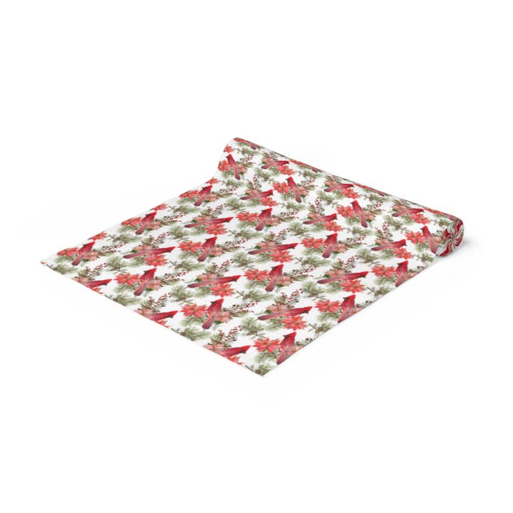 White Crimson Cardinal Christmas & Winter Wedding Table Runner for wholesale on Faire