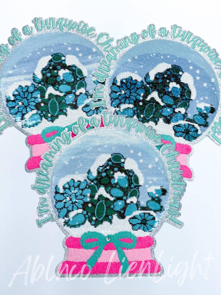 Dreaming of a Turquoise Christmas Snow Globe Sequins Patch for wholesale by ABLNco