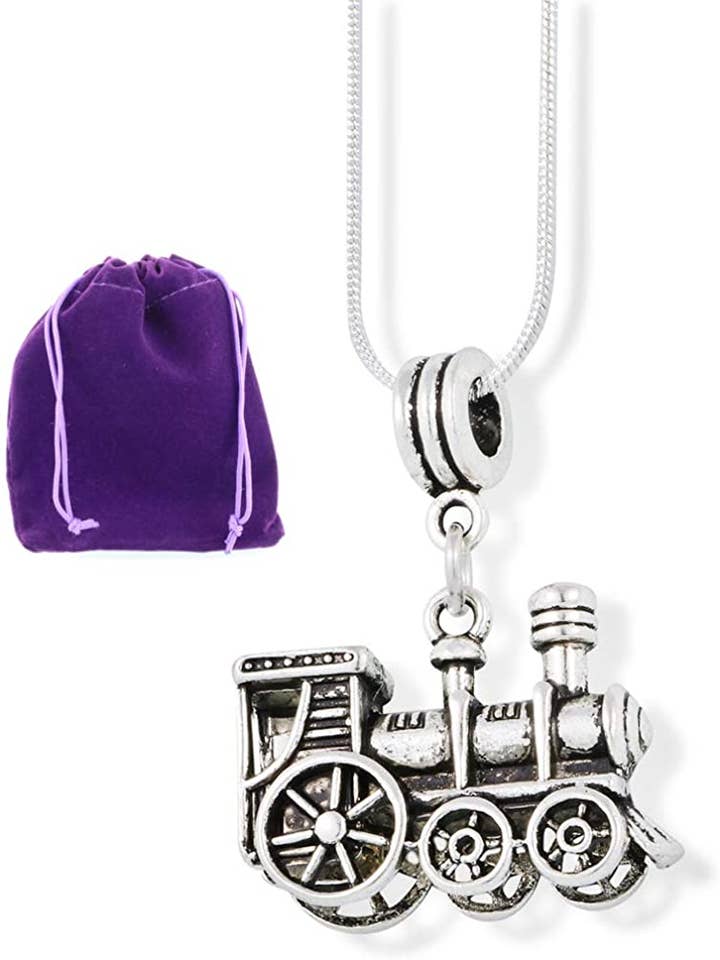Collar con dije de tren | Colgante de tren en una cadena de serpiente chapada en plata de 22 pulgadas para amantes de los trenes, regalos y regalos para amantes del tren, ideal para regalos de fiestas de tren y decoración de cumpleaños de trenes para venta al por mayor de Dave The Bunny