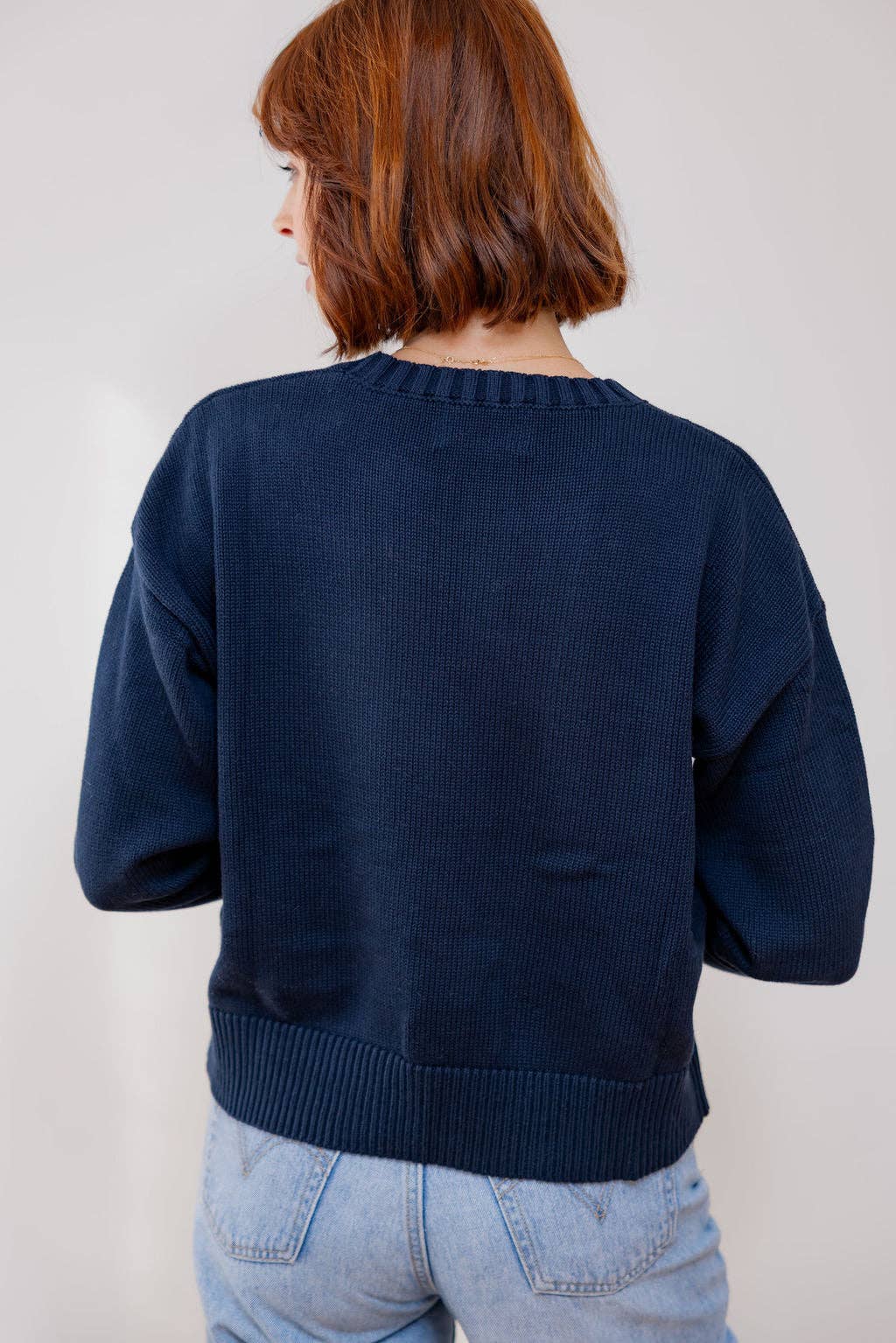 Navy Whipstitch American Flag Cotton Crewneck Sweater for wholesale on Faire1