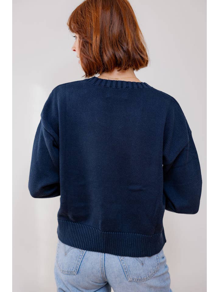 Navy Whipstitch American Flag Cotton Crewneck Sweater for wholesale on Faire1