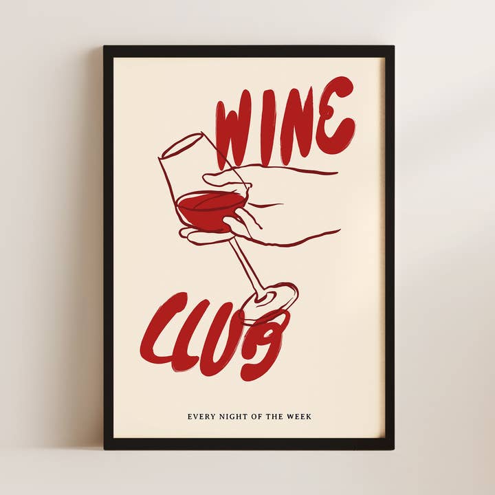 Red Wine Club Wall Art Print for wholesale by Alluvion