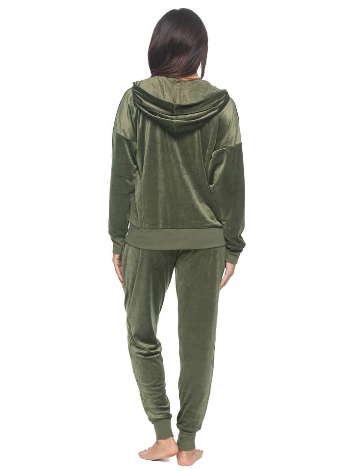 Luxe Velour Zip Hoodie and Jogger Set - Deep Olive for wholesale on Faire3
