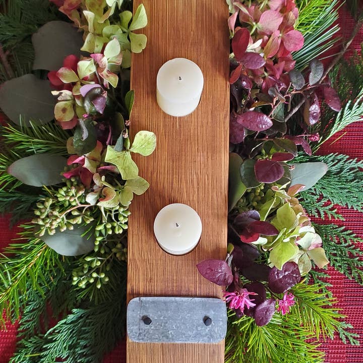 Honest Woodcraft - Wholesale Candle holder - Farmhouse Style Table Centerpiece Reclaimed Wine Barrel Art5