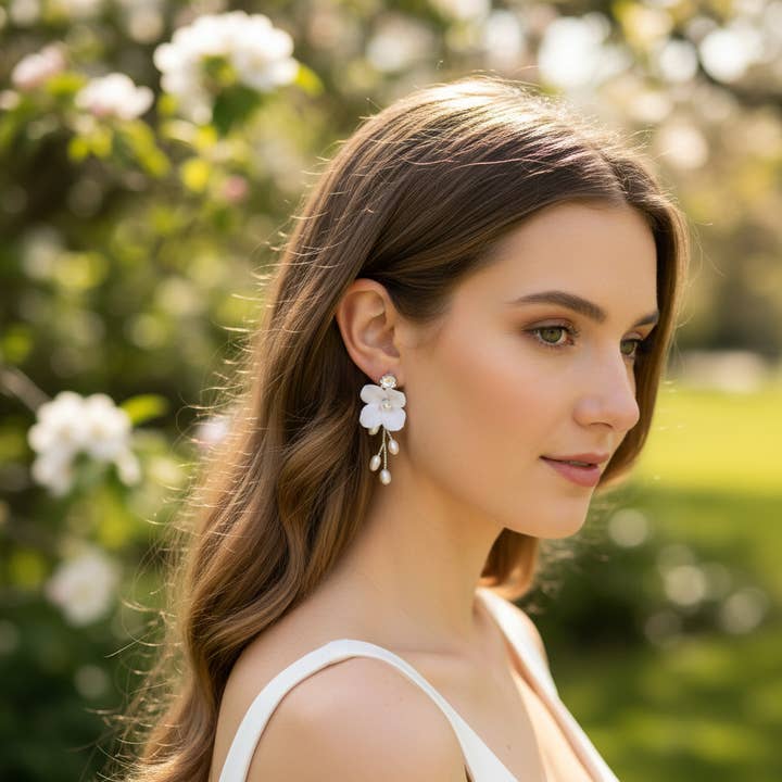 Athena Bridal Jewellery - Venta al por mayor Pendientes colgantes - PENDIENTES LILLIAN CON PERLAS DE AGUA DULCE - PLATA CZER6644