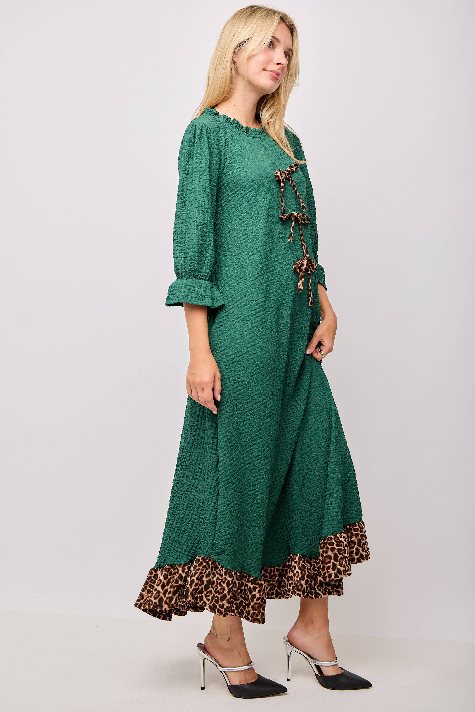 Celeste Clothing - Wholesale Dress - Women's - WOMEN'S PLUS SIZE  MAXI DRESS -LEOPARD CONTRAST AND BOWS 8