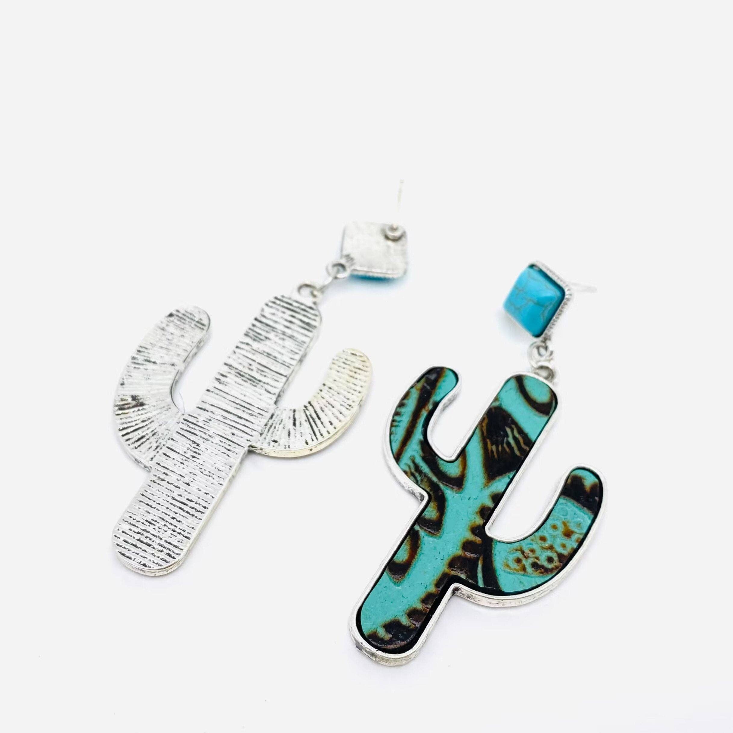 Mio Queena - Wholesale Dangle Earrings - Cactus Embossed Cowhide Turquoise Western Style Earrings -WJ5