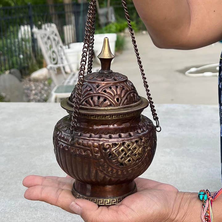 Lungta Imports - Wholesale Incense Holder - Tibetan Hanging incense burner, Cone Charcoal Incense Resin