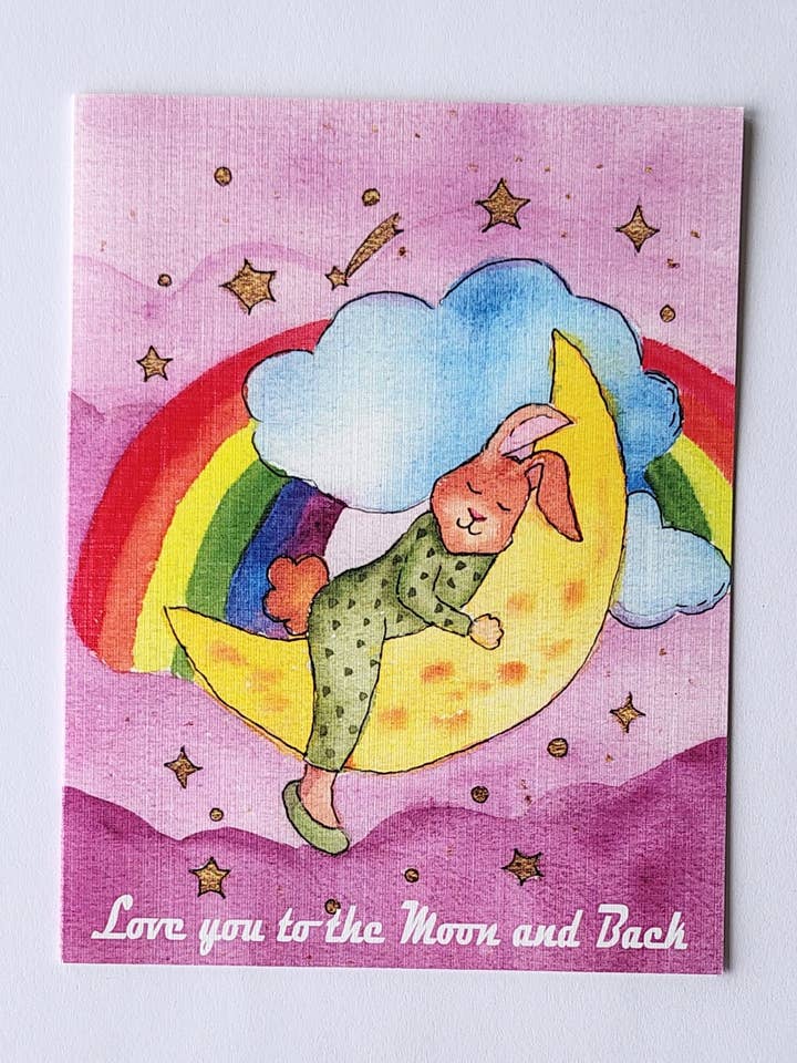 Bunny in the moon Greeting Card | Illustration | Love Card for wholesale by Artcolorworks
