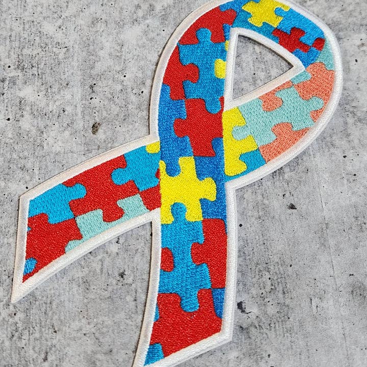 Patch Party Club - Wholesale Patch - "Autism Puzzle Ribbon," Iron-on Patch, Size 5"2