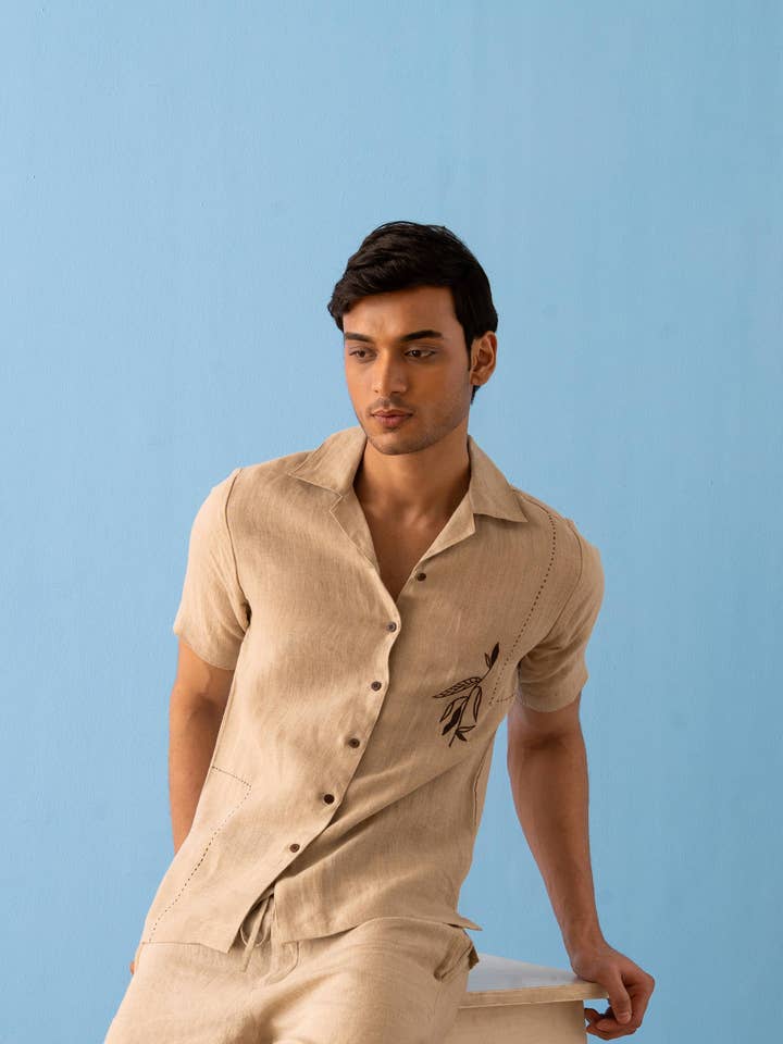 Oatmeal Linen Edward Shirt for wholesale on Faire