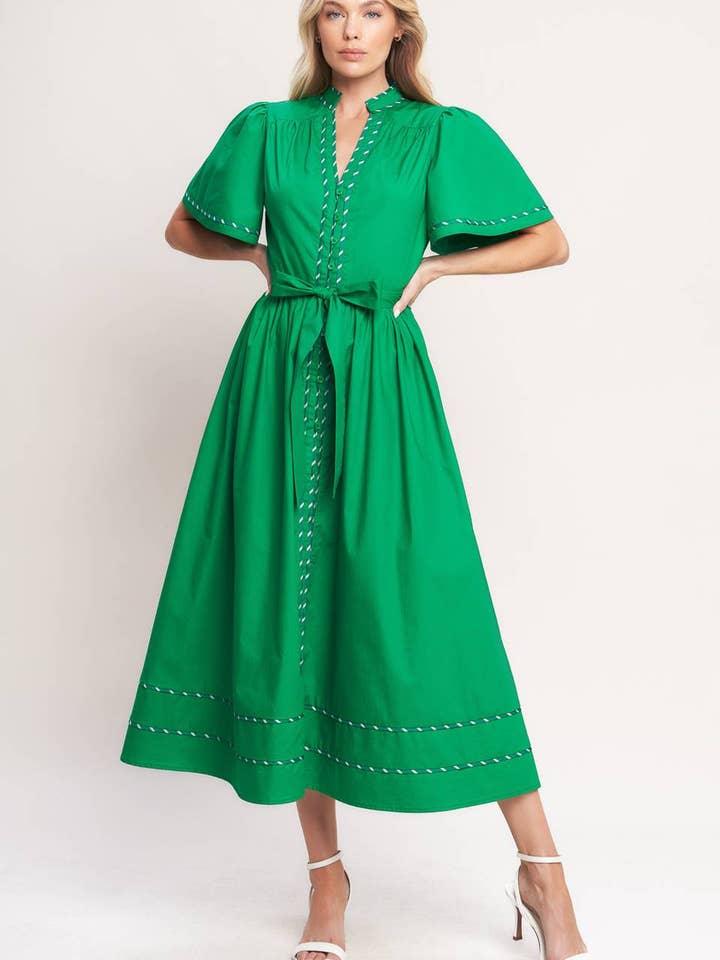 Ein solides gewebtes Midikleid - ID23624 GRÜN für den Großhandel von FLYING TOMATO