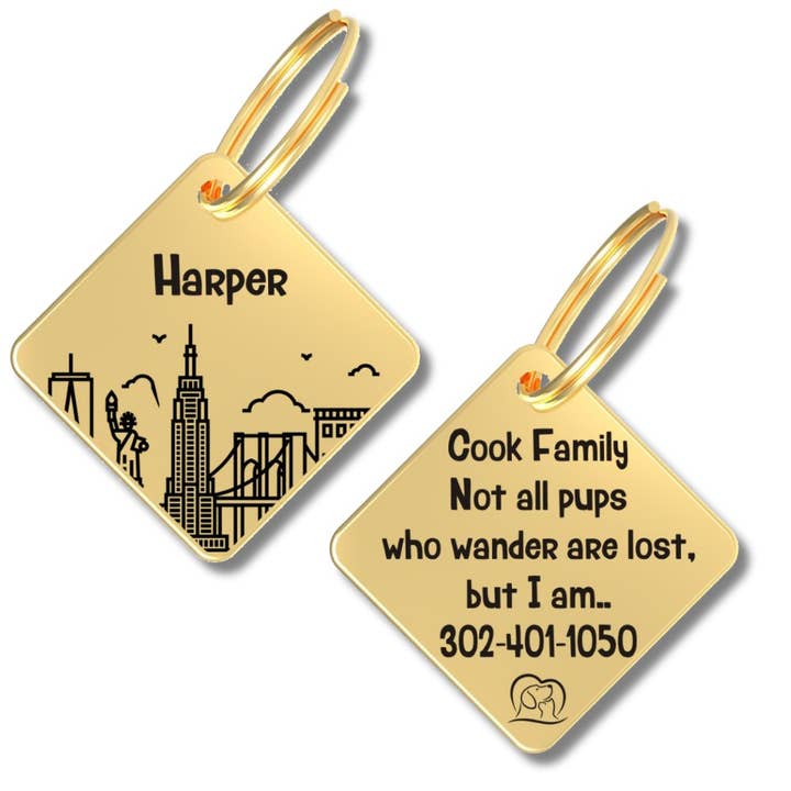 Personalized Engraved Golden Dog Tags for Pet Safety and Style (Diamond, Gold) and other Purchase Wholesale diamond cat collar. Free Returns & Net 60 Terms on Faire trending on Faire.