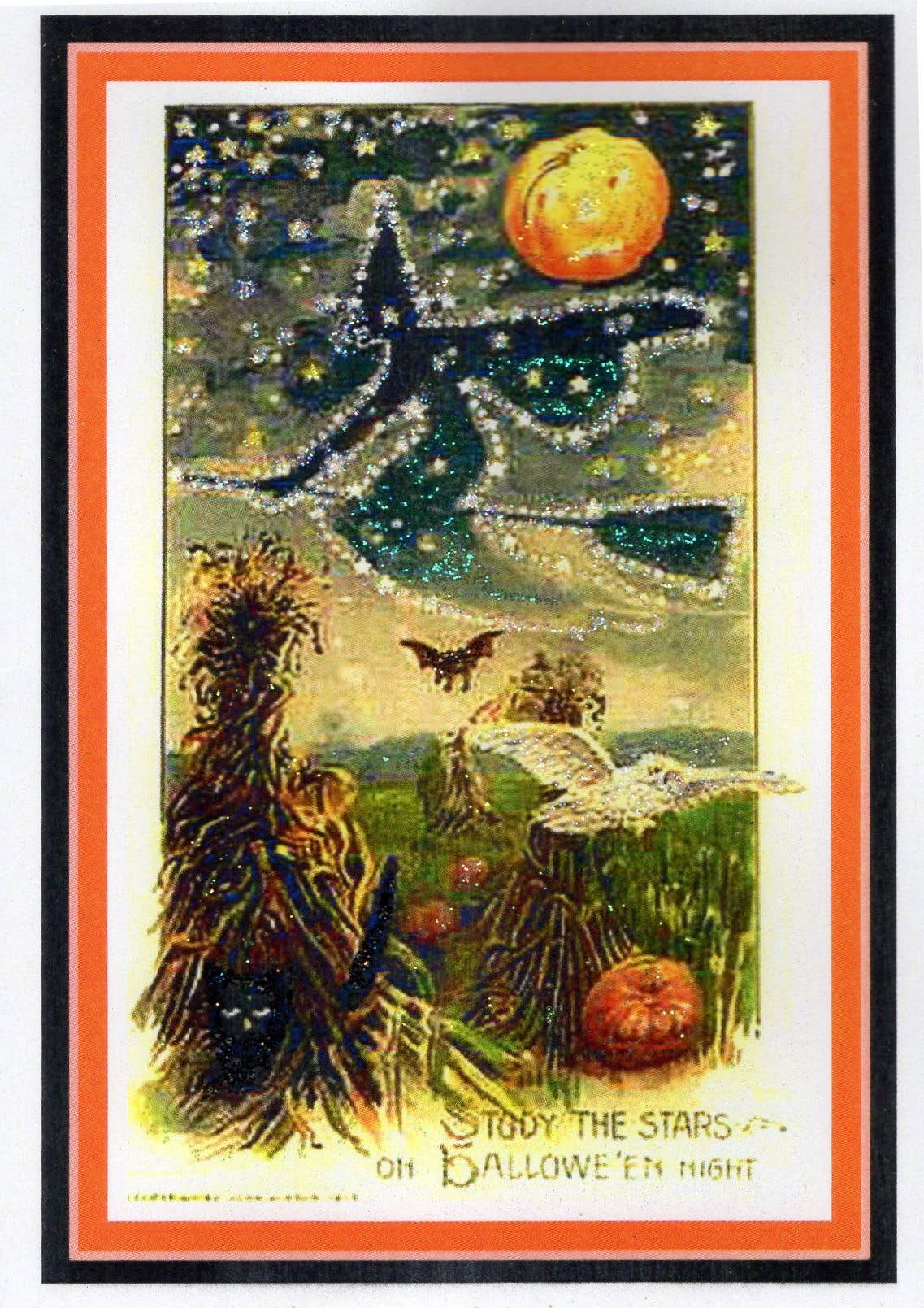 The Marble Faun Gifts - Wholesale Halloween Card - Study the Stars on Halloween Night Glitter Card0