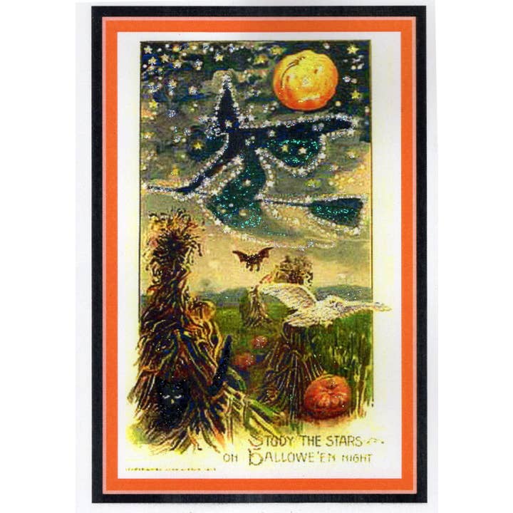 The Marble Faun Gifts - Wholesale Halloween Card - Study the Stars on Halloween Night Glitter Card