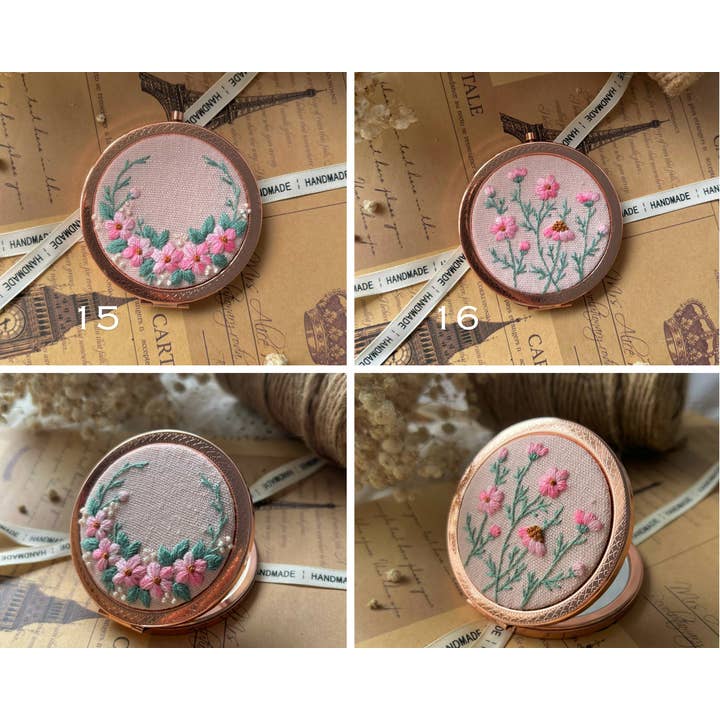 Maple Dream Store – wholesale Compact mirror – Vintage Floral Hand Embroidered Pocket Mirror - Wedding7
