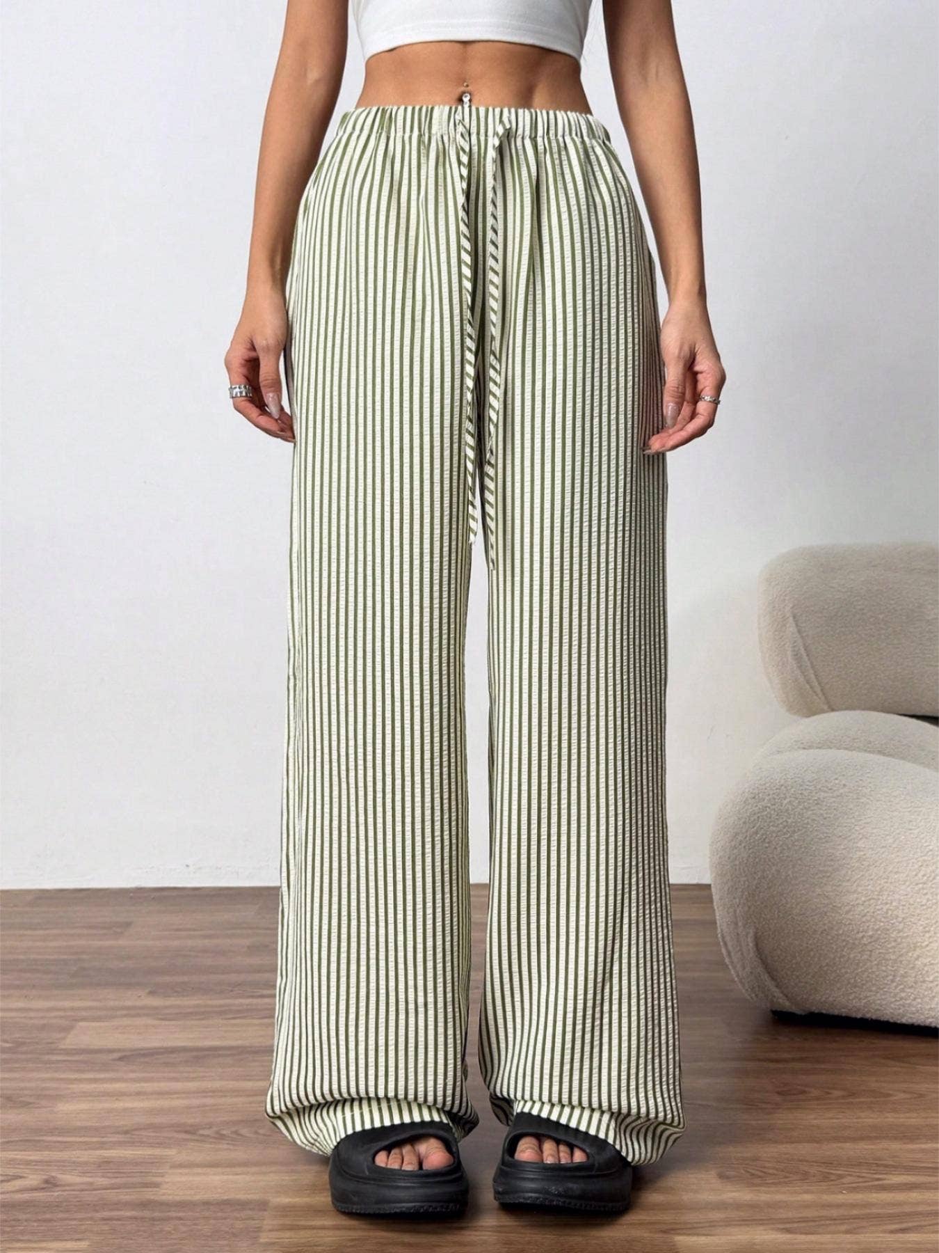 Rosa Clothing - Wholesale Pants - Women's - Stretch-waisted vertical striped slacks pants9