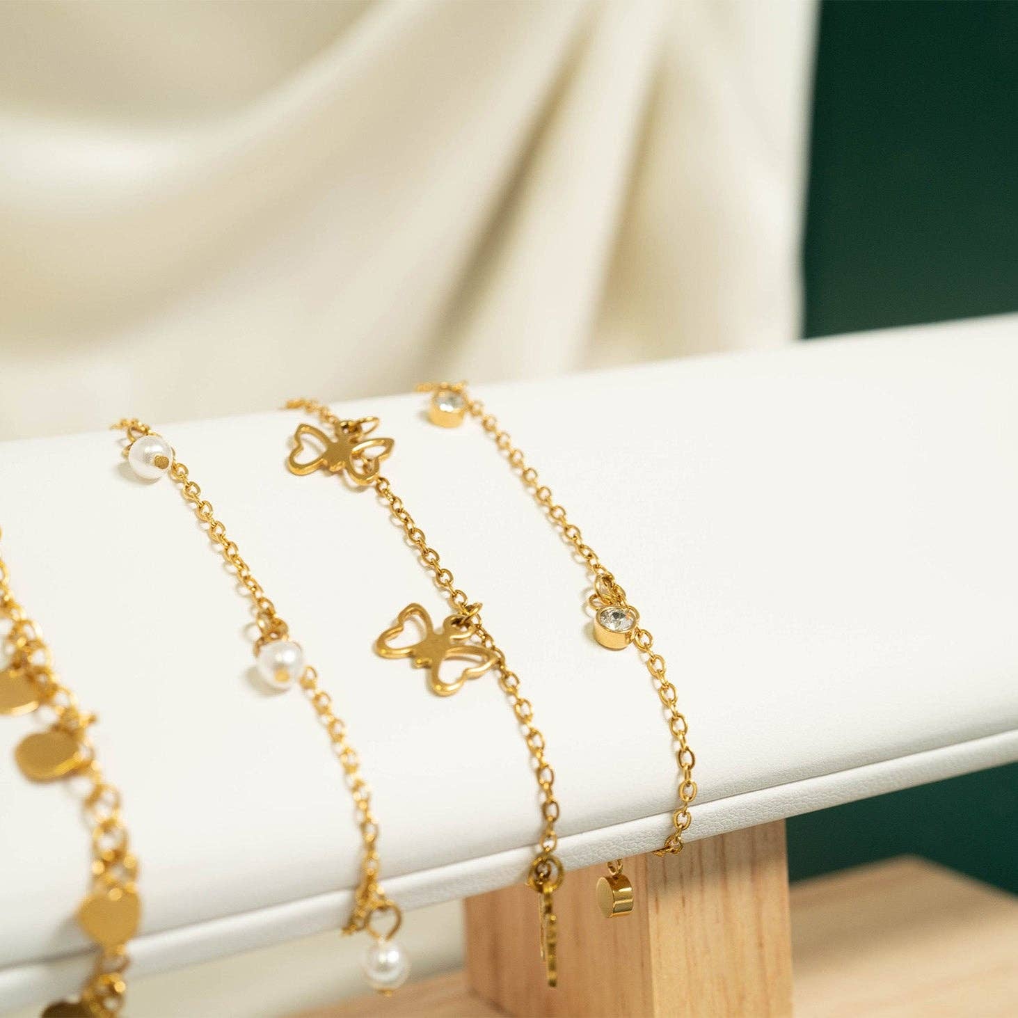 WJW - Wholesale Anklet - 18K Gold PVD Stainless Steel Butterfly Charm Anklet15