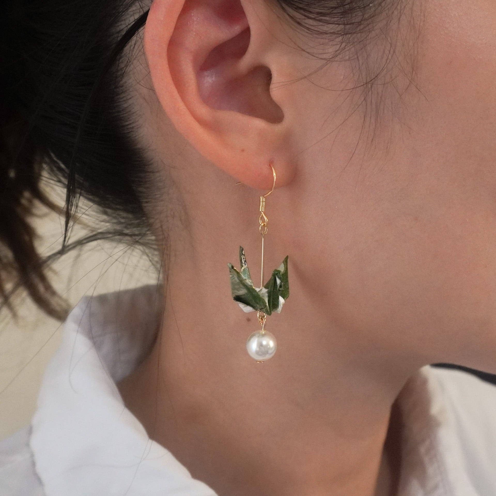 Kamyi.Art Origami Designs - Wholesale Dangle Earrings - [HEALTH] Crane and Pearl Earrings4