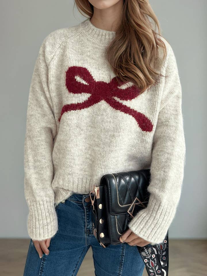 Bow-Applique Crew Neck Sweater for wholesale by AZSHOP Trading LLC