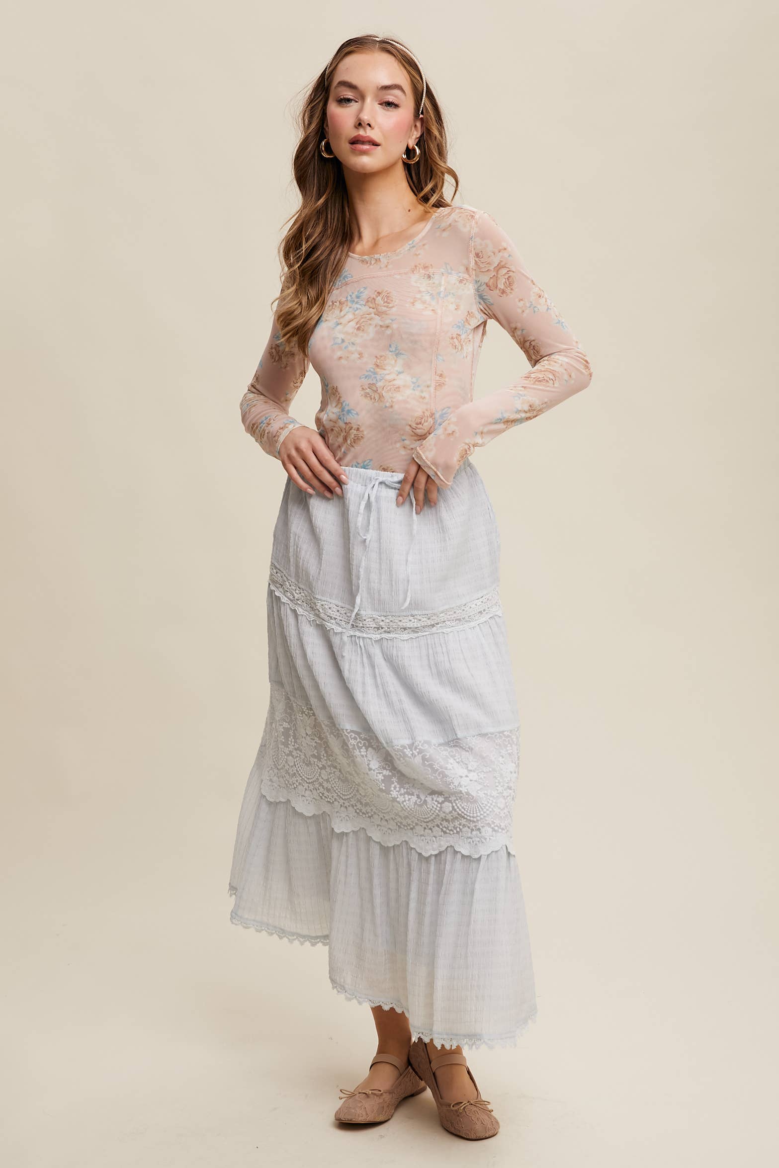 Listicle - Wholesale T-Shirt - Women's - Floral Mesh Long Sleeve Layering Top20