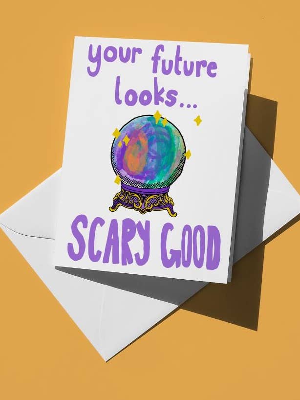 Bola de Cristal Futuro Cartão de Saudação de Halloween | Cartão de Incentivo Mágico Desenhado à Mão | Crianças Halloween Fofo Só Porque Outono Outonal Trocadilho A2 por atacado de semiserious studio