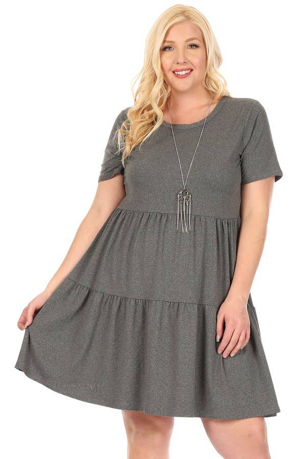 VIBE Apparel Co – wholesale Klänning - Dam – Plus borstad kortärmad baby docka klänning med 2 tier kjol7