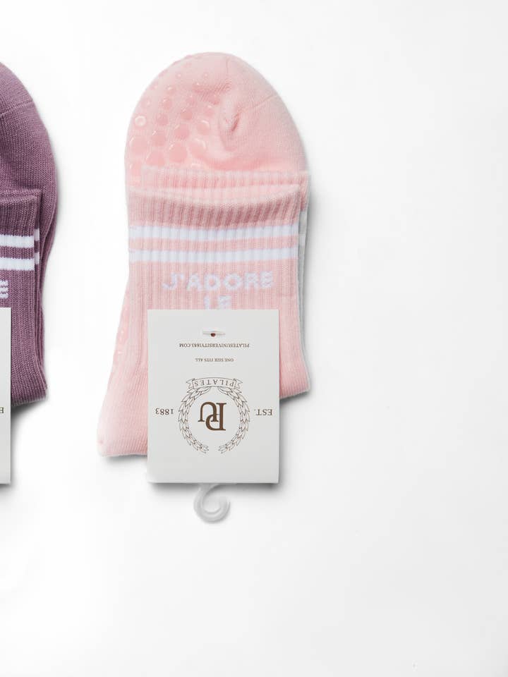 Pink J'ADORE LE PILATES for wholesale on Faire
