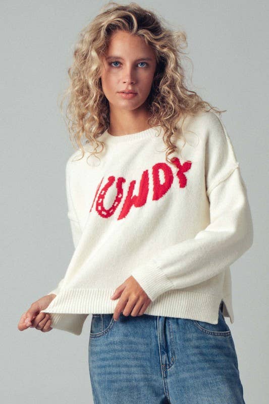 CREAM Howdy Slogan Crewneck Knit Sweater for wholesale on Faire2