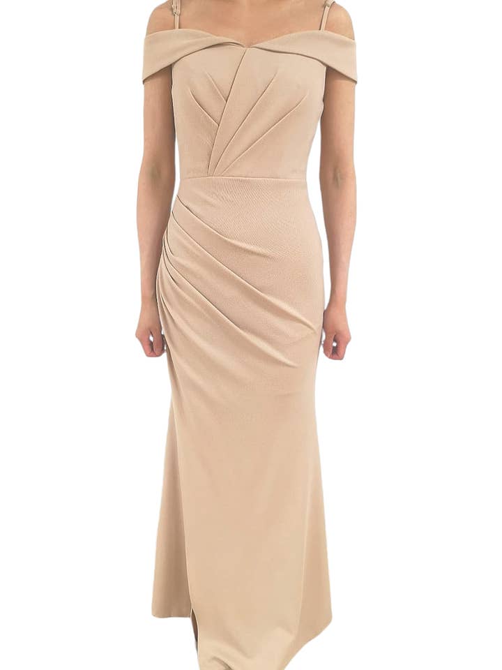 Bege Boat Neck Strappy Bodycon Vestido de festa por atacado de Les Voiliers