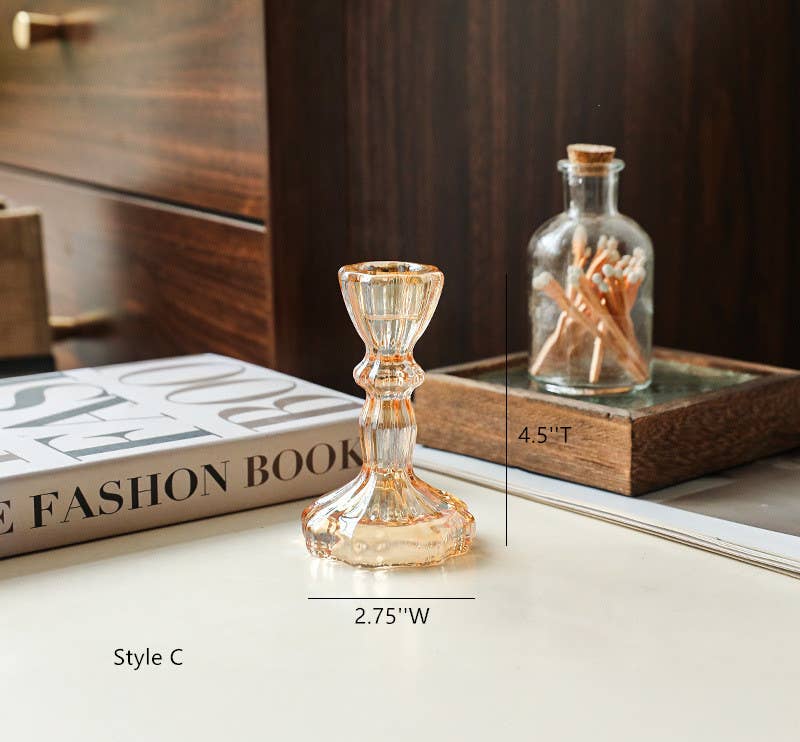 Sweet Home Deco - Wholesale Candle Holder - Glass Candlestick Holder Taper Candle Holders Tabletop Amber2