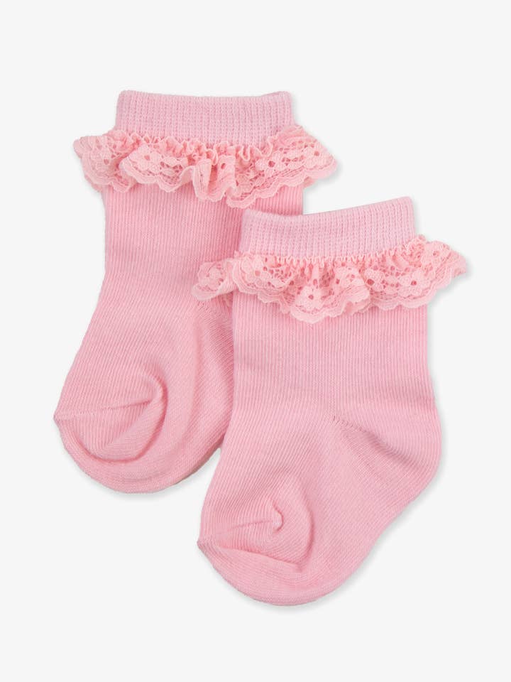 Girls Pink 3-Pack Ruffle Ankle Socks for wholesale by RuffleButts + RuggedButts