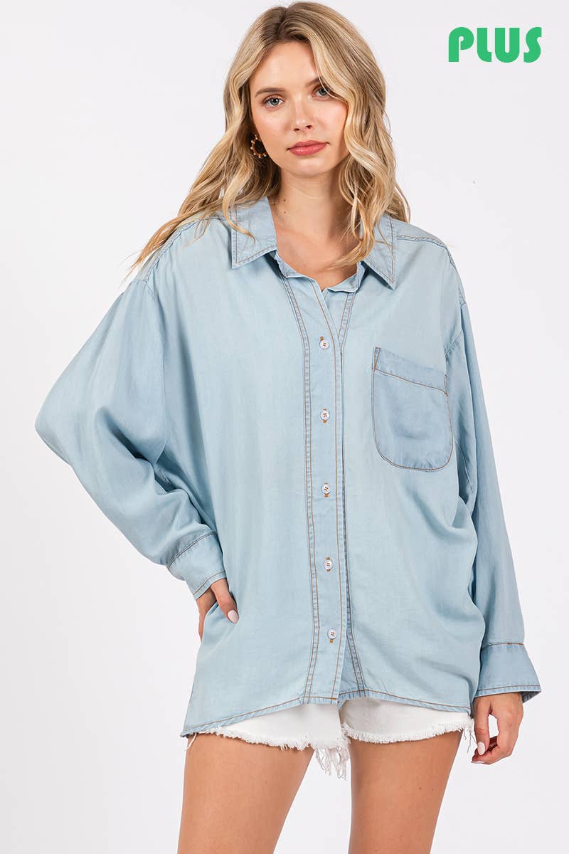 ZiA Apparel - Wholesale Button Down Shirt - Women's - V-NECK LAPEL COLLAR PLUS SIZE SHIRT 3